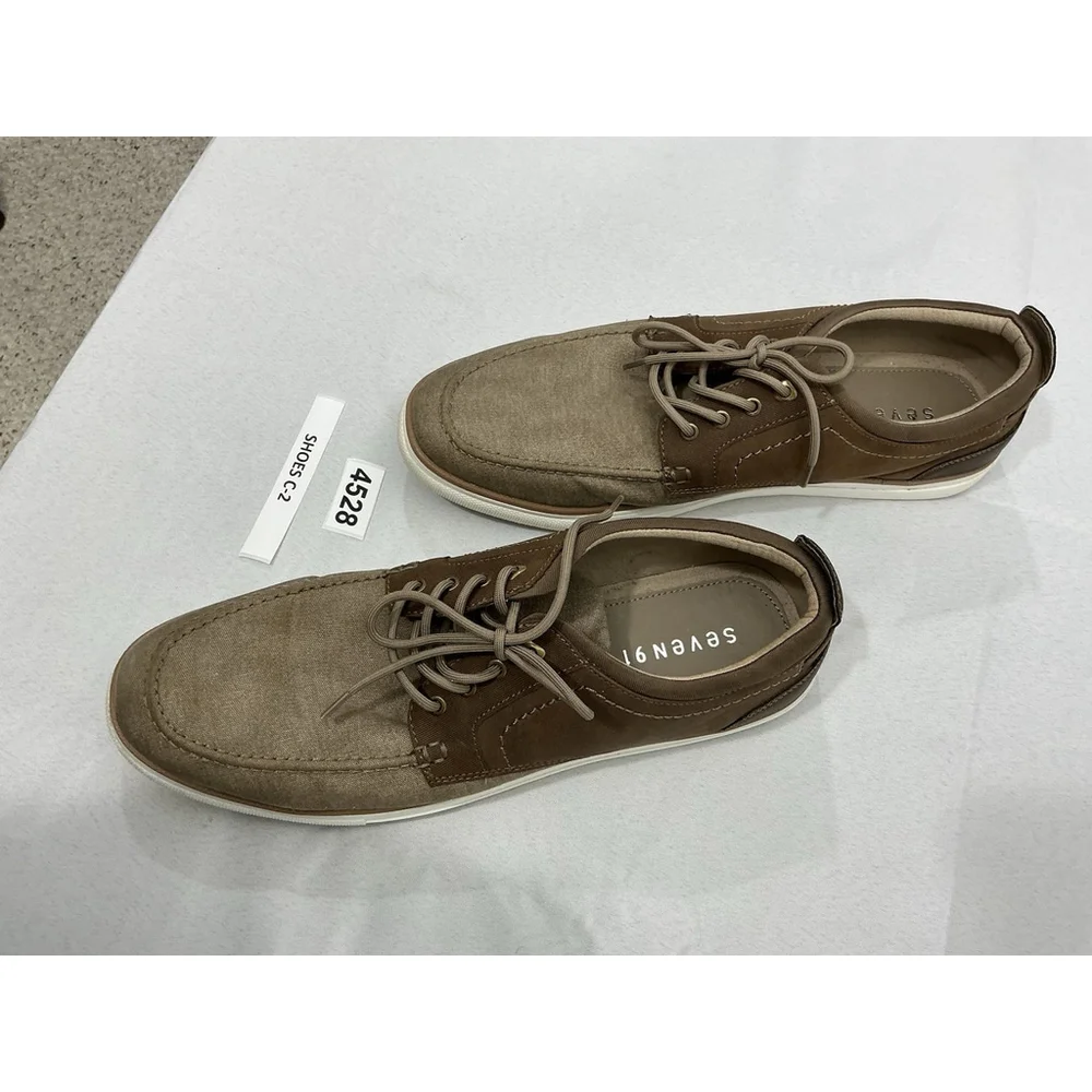 Men’s Seven 91 Lace Up Boat Shoes 13 Brown Canvas